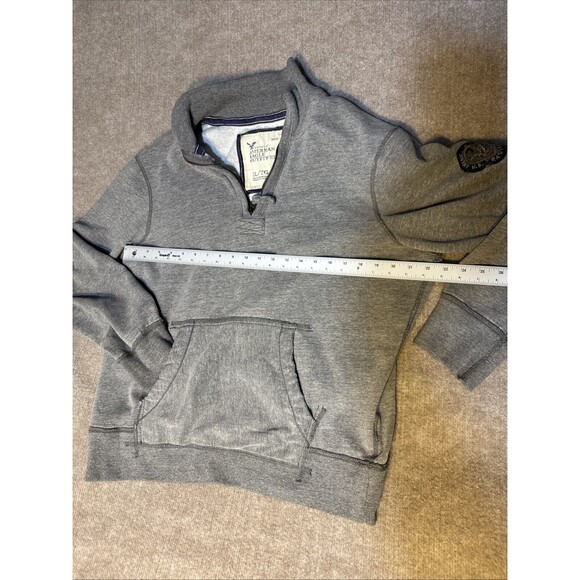 AEO 1/4 zip Men XL Fleece Sweatshirt Kangaroo Pocket Mock Neck Collar Applique - Picture 3 of 6
